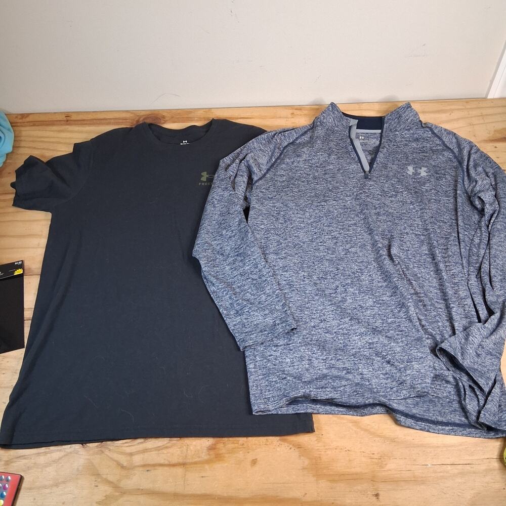 Under Armour Mens Sz M Lot Of 2 Shirts Tee Shirt Quarter Zip Sweater Blue Black
